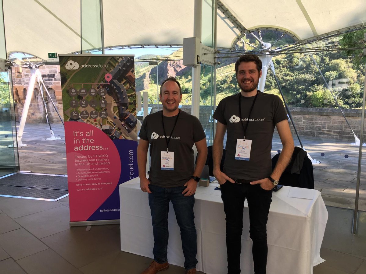 Mark and I representing Addresscloud at FOSS4G UK Edinburgh (2019)