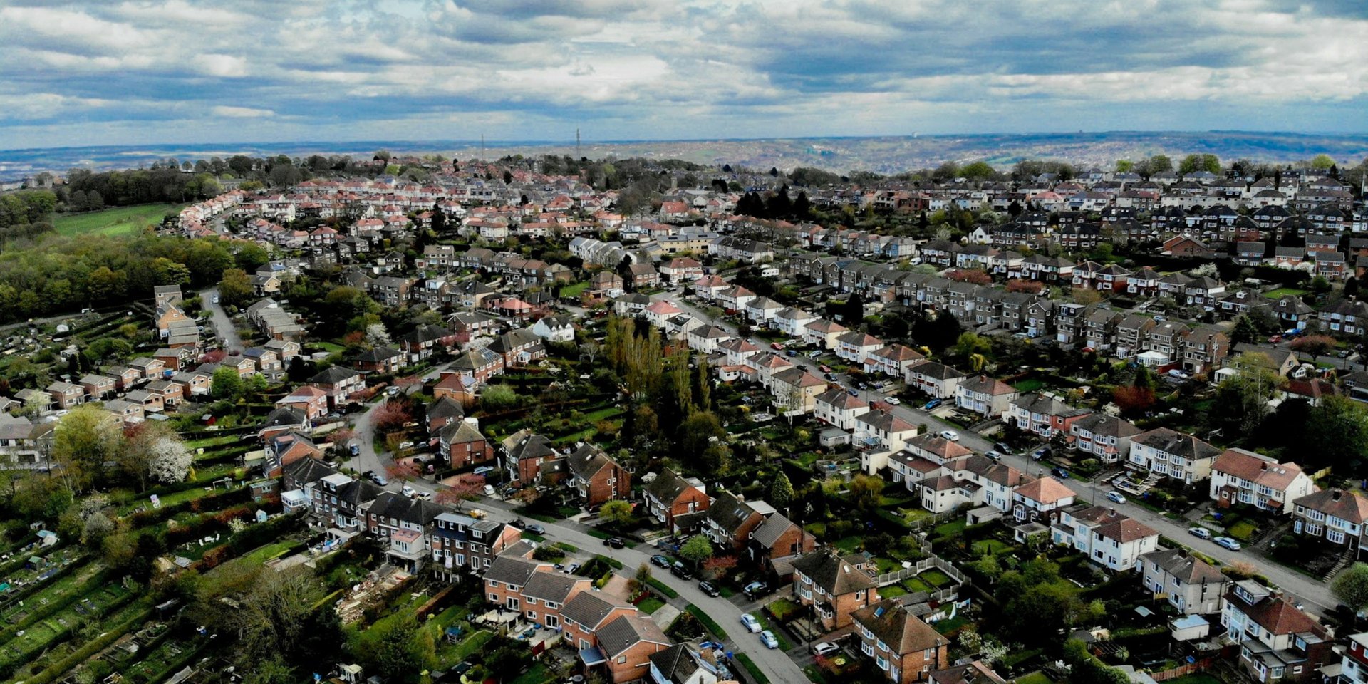 Ariel view of houses in the UK.