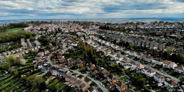 Ariel view of houses in the UK.